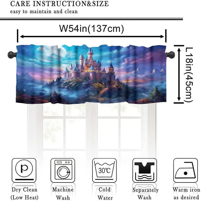 AAVEUP Castle Valance Curtain Mystic Magic Moonlight Dream Castle Window Treatment Valances Curtains for Kids Girls Room Bedroom Living Room 54x18In - Image 3